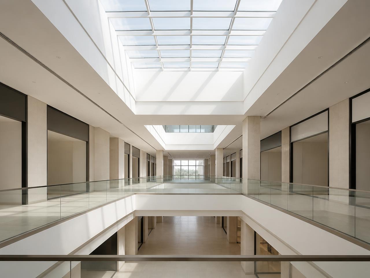 Skylit atrium of a modern shopping centre